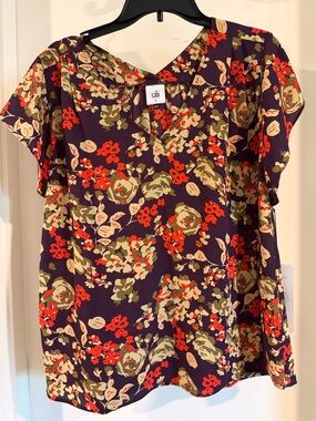 Cabi Floral V-Neck Women's Top in Purple and Red
